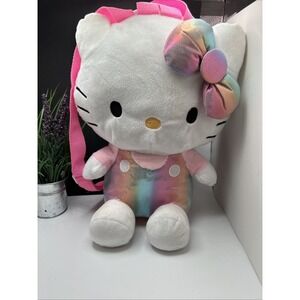 Hello Kitty Rainbow iridescent pink Plush Backpack adjustable straps 10x8x14